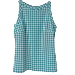 Ann Taylor Womens Turquoise Gingham High Neck Shell Tank Top Size M 613838